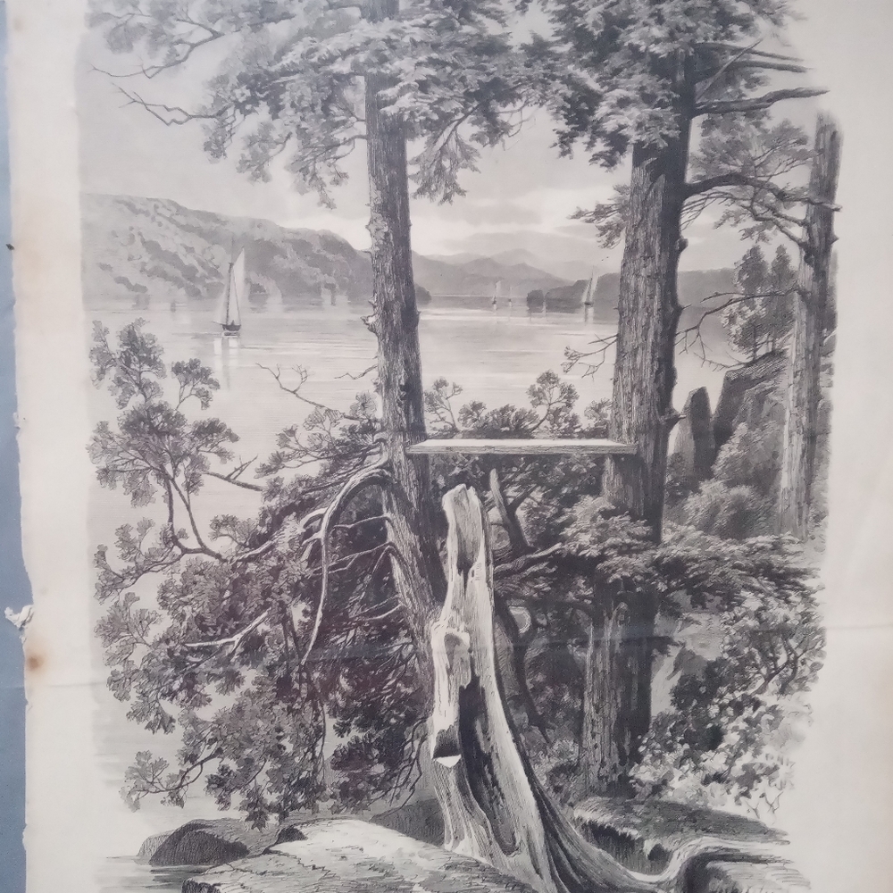 1870 Wood Engraving Hyde Park Hudson River